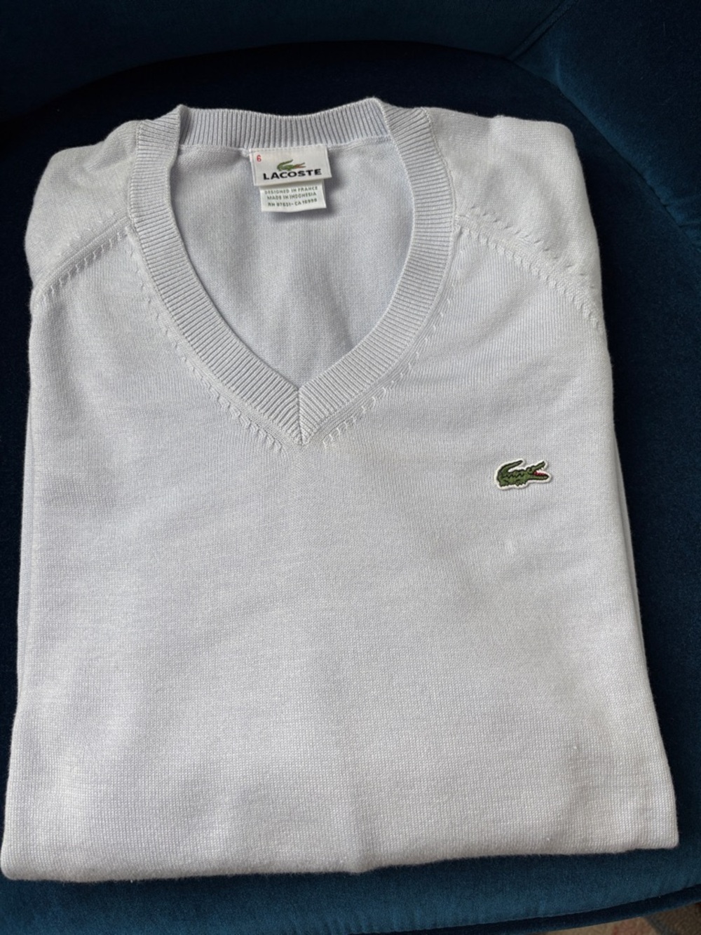 Lacoste Men's Light Blue V-Neck Sweater with Crocodile Logo